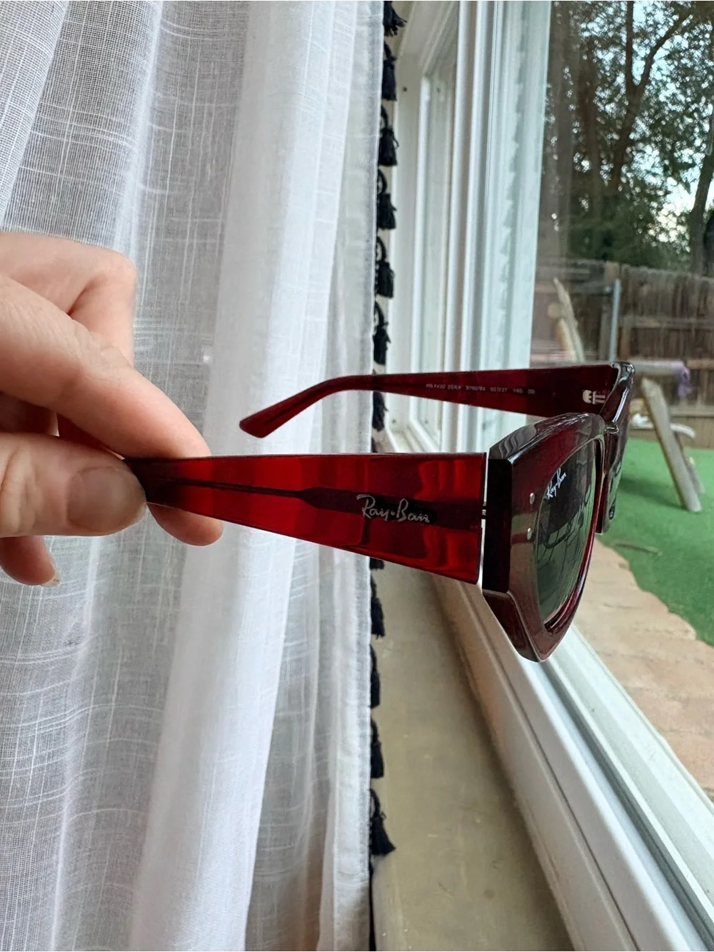 Ray-Ban Women’s Red Cat-Eye Sunglasses with Green Lenses